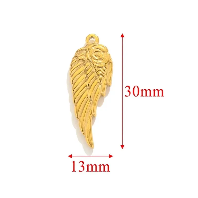 5 Pcs/package Simple Style Wings Flower Shell Stainless Steel Plating Pendant Jewelry Accessories