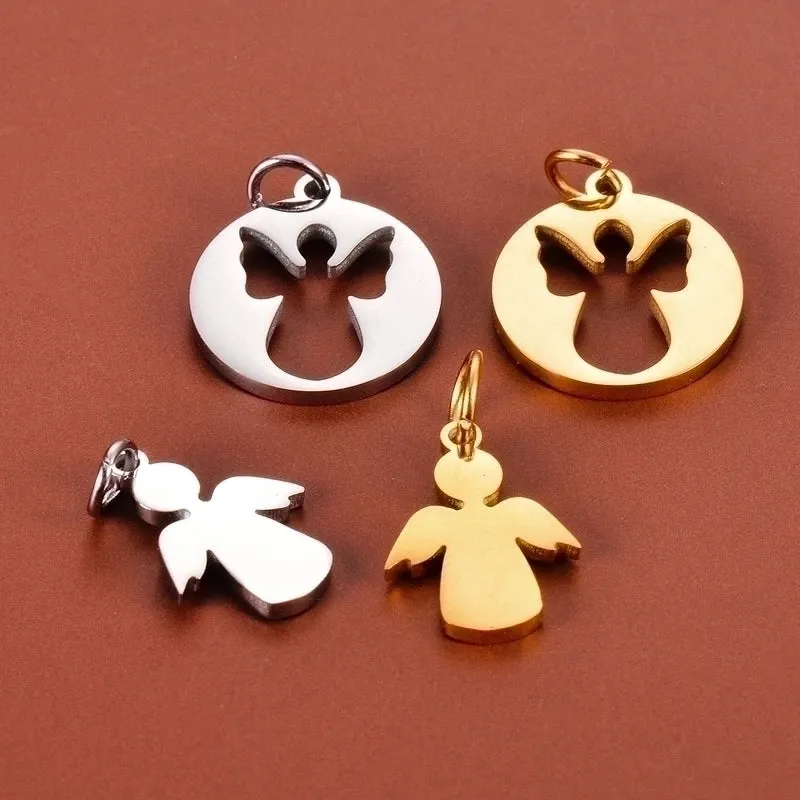 5 Pcs/package Sweet Simple Style Angel Stainless Steel Plating Pendant Jewelry Accessories