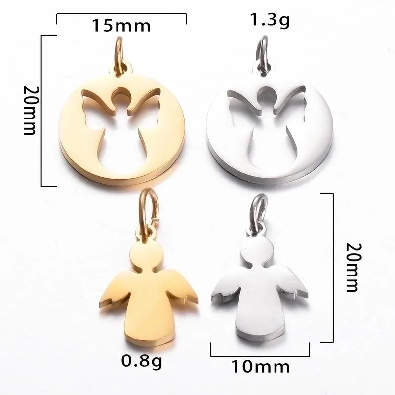 5 Pcs/package Sweet Simple Style Angel Stainless Steel Plating Pendant Jewelry Accessories