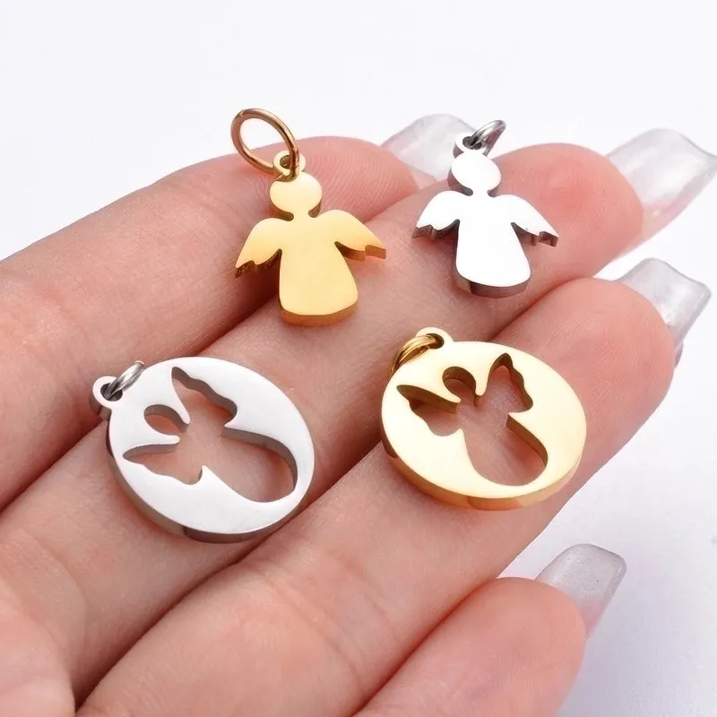 5 Pcs/package Sweet Simple Style Angel Stainless Steel Plating Pendant Jewelry Accessories