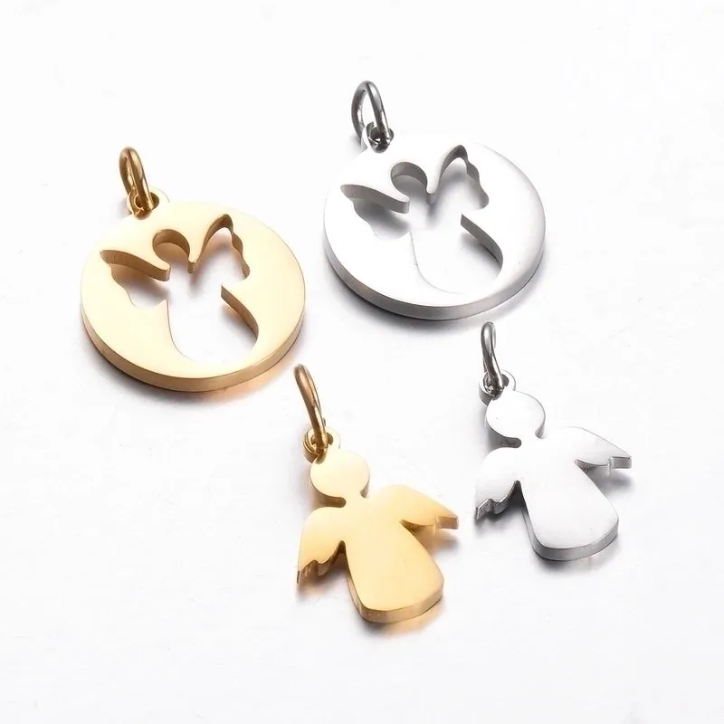 5 Pcs/package Sweet Simple Style Angel Stainless Steel Plating Pendant Jewelry Accessories