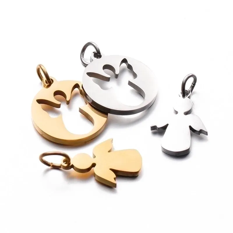 5 Pcs/package Sweet Simple Style Angel Stainless Steel Plating Pendant Jewelry Accessories