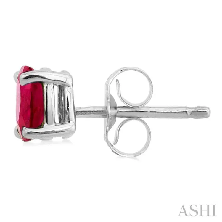 5x3MM Oval Cut Ruby Stud Earrings in 14K White Gold