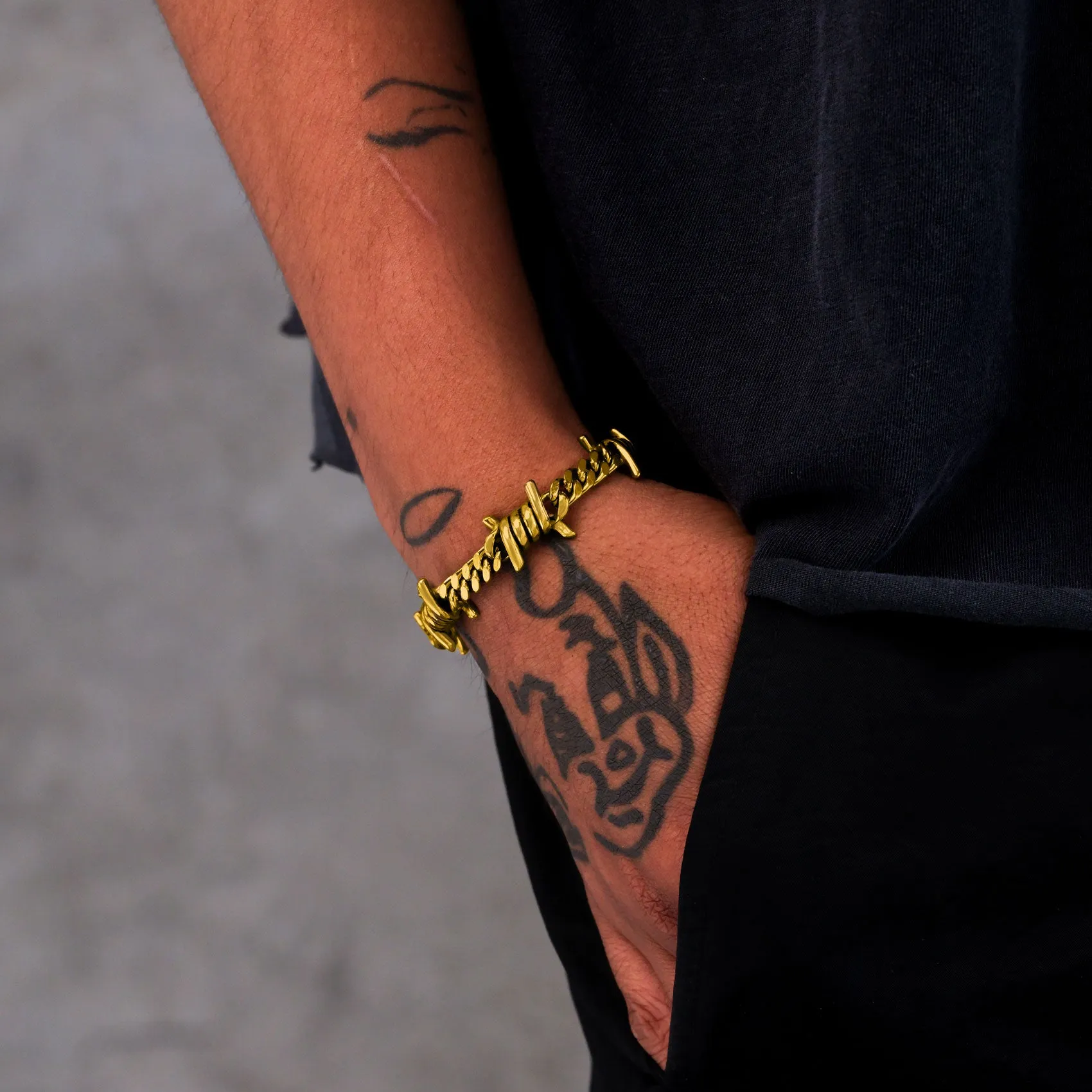 6mm Barbed Wire Cuban Bracelet (Gold)