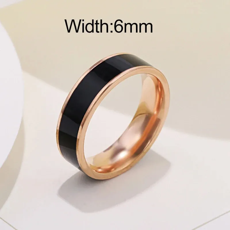 6mm Women Simple Enamel Rings for Women Gold Silver Color Stainless Steel Ring for Men Unisex Jewelry for Party Gift WC034