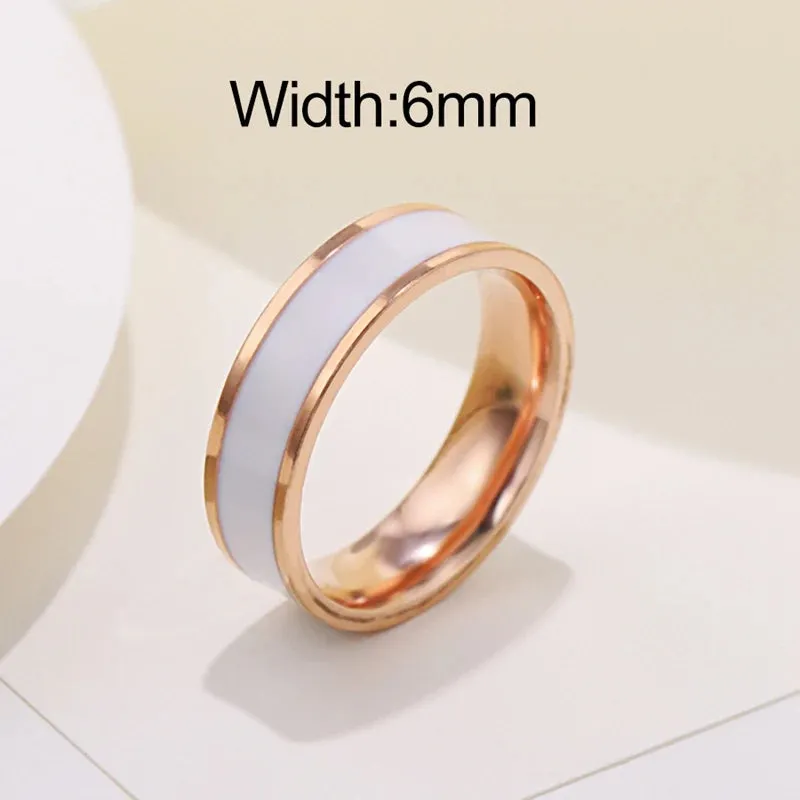 6mm Women Simple Enamel Rings for Women Gold Silver Color Stainless Steel Ring for Men Unisex Jewelry for Party Gift WC034