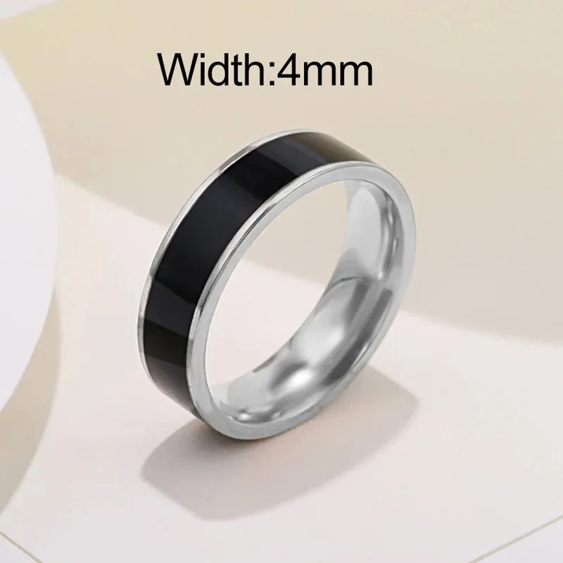 6mm Women Simple Enamel Rings for Women Gold Silver Color Stainless Steel Ring for Men Unisex Jewelry for Party Gift WC034