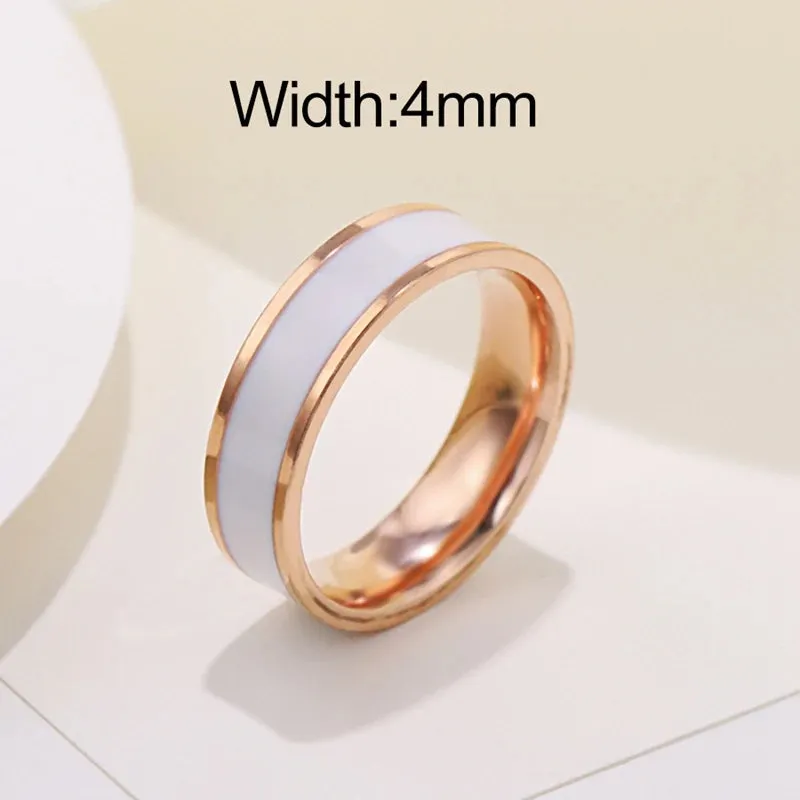 6mm Women Simple Enamel Rings for Women Gold Silver Color Stainless Steel Ring for Men Unisex Jewelry for Party Gift WC034