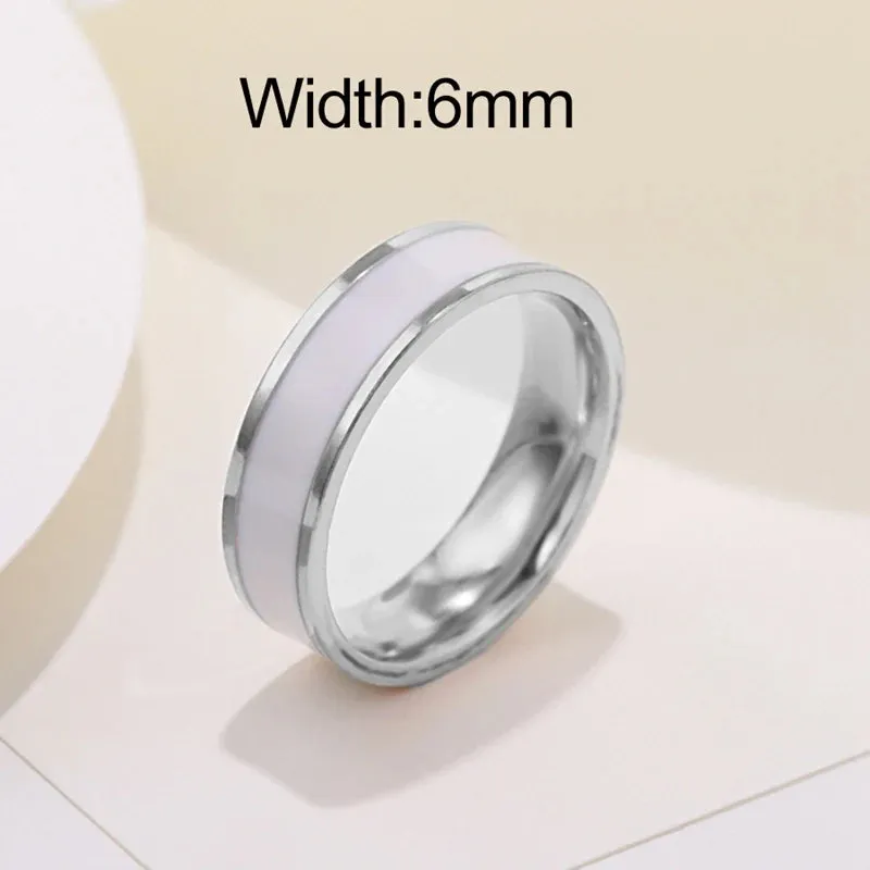 6mm Women Simple Enamel Rings for Women Gold Silver Color Stainless Steel Ring for Men Unisex Jewelry for Party Gift WC034