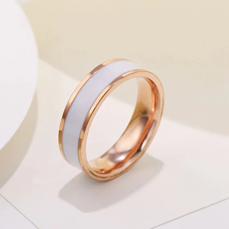 6mm Women Simple Enamel Rings for Women Gold Silver Color Stainless Steel Ring for Men Unisex Jewelry for Party Gift WC034