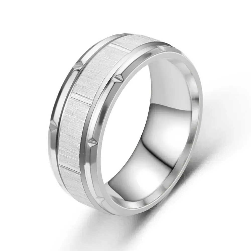 8mm Fashion Jewelry For Men Rings Stainless Steel Classic Anniversary Engagement Party Wedding Men Ring Accessories