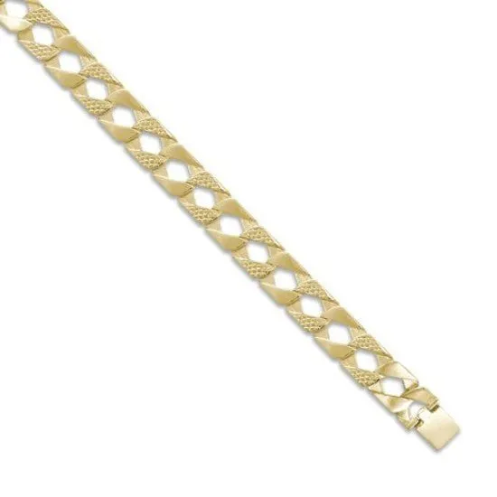 9ct Yellow Gold Solid 13mm 9 Inch Plain & Nugget Curb Bracelet 30g