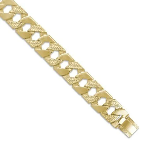 9ct Yellow Gold Solid 22mm 9 Inch Plain & Nugget Curb Bracelet 85g