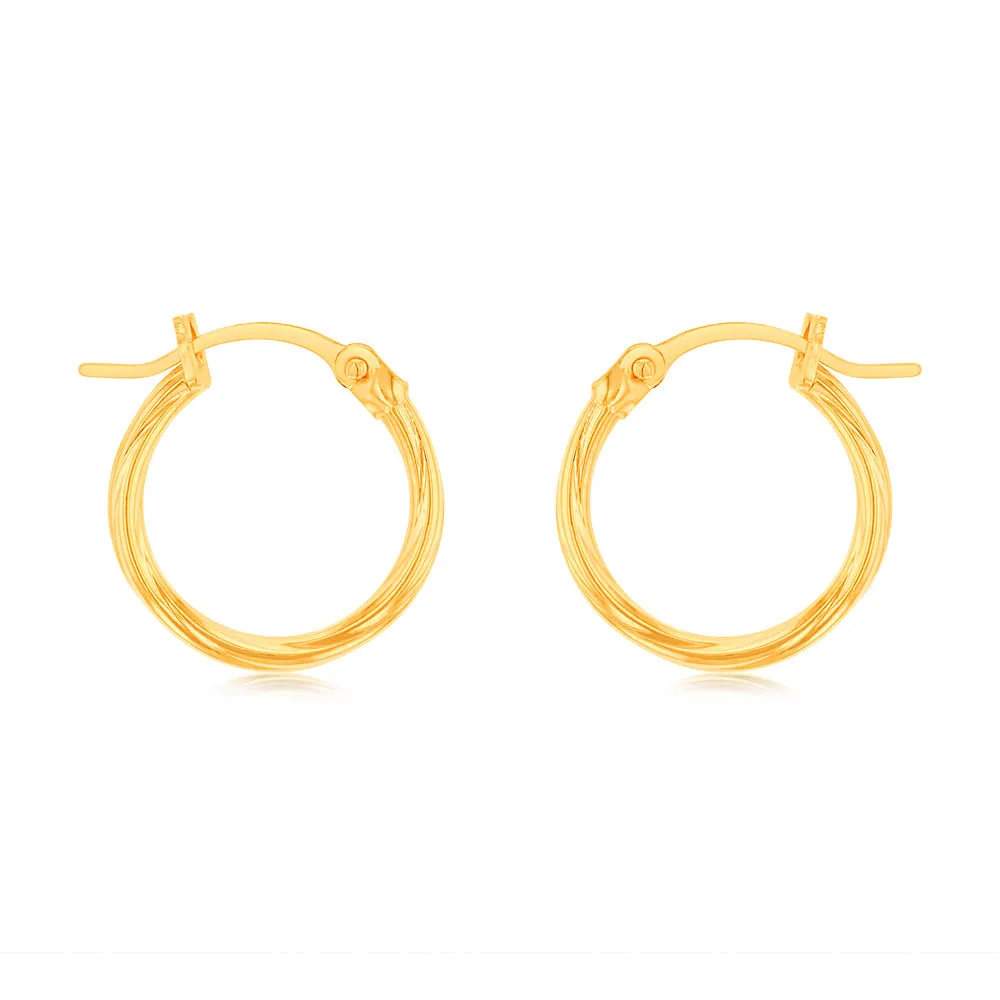 9ct Yellow Gold Twist 10mm Hoop Earrings