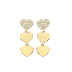 9ct Yellow Gold Zirconia Triple Heart Drop Earrings ES1629