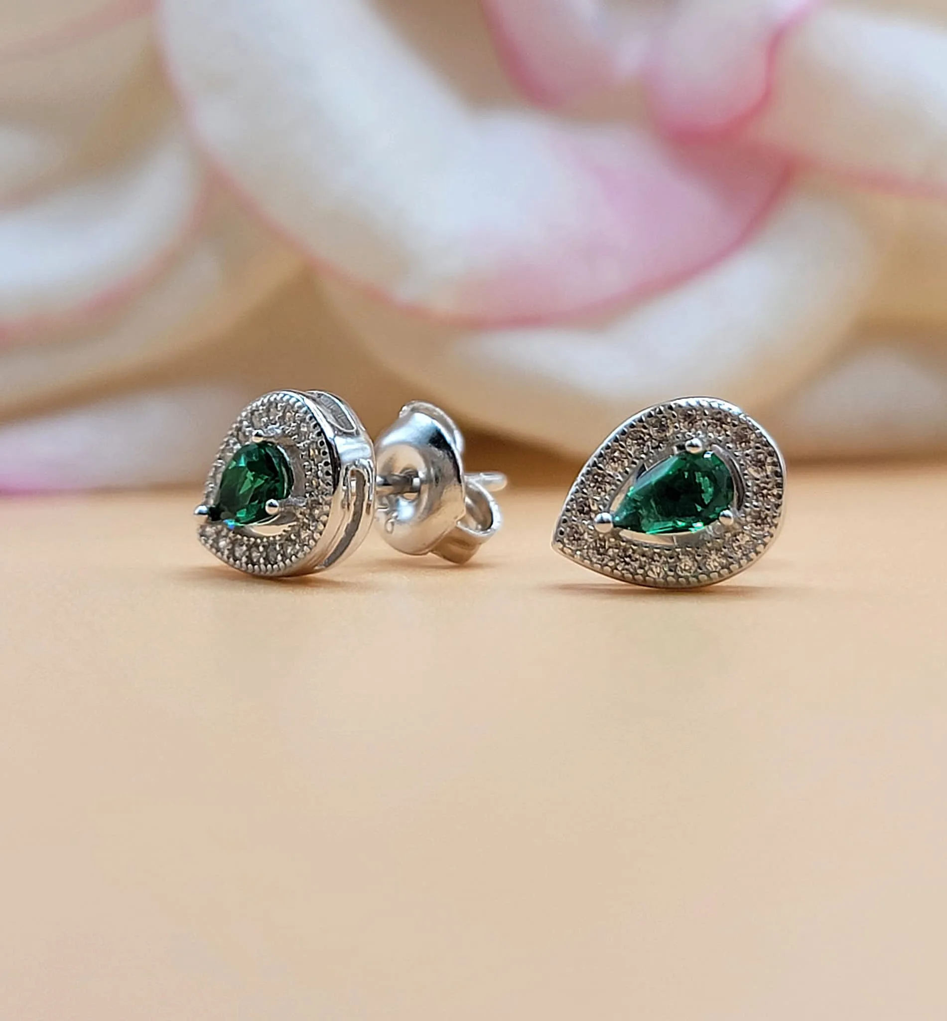 A623 Green Drop Post Earrings