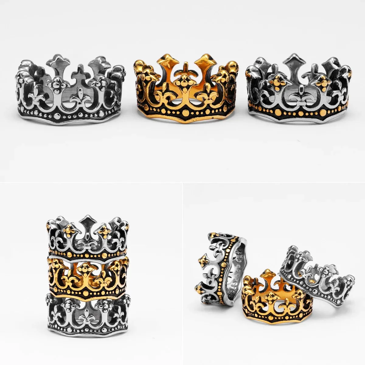 Aesthetic Crown Men Rings Stainless Steel Women Jewelry Vintage Punk Rock Cool Stuff Fashion Couple Accessories Gift Wholesale