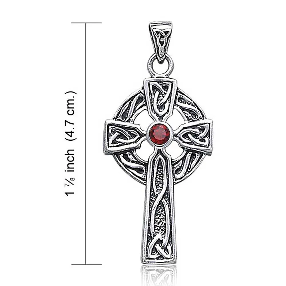 Ancient Irish Love Knot Blue Topaz Garnet CZ Trinity Cross Pendant Necklace Silver