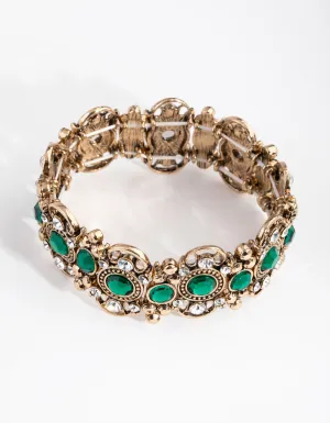 Antique Gold Filigree Stone Stretch Bracelet