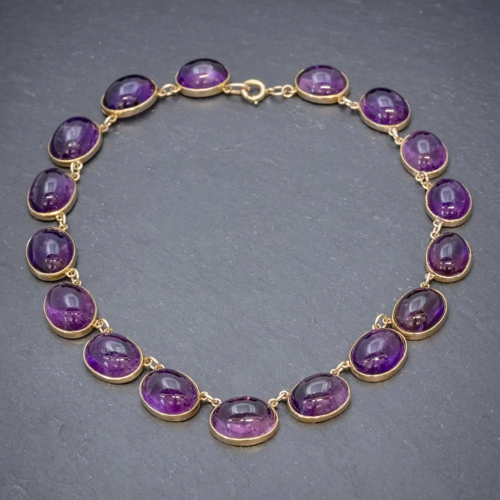 Antique Victorian Amethyst Necklace 15Ct Gold Collar Circa 1880