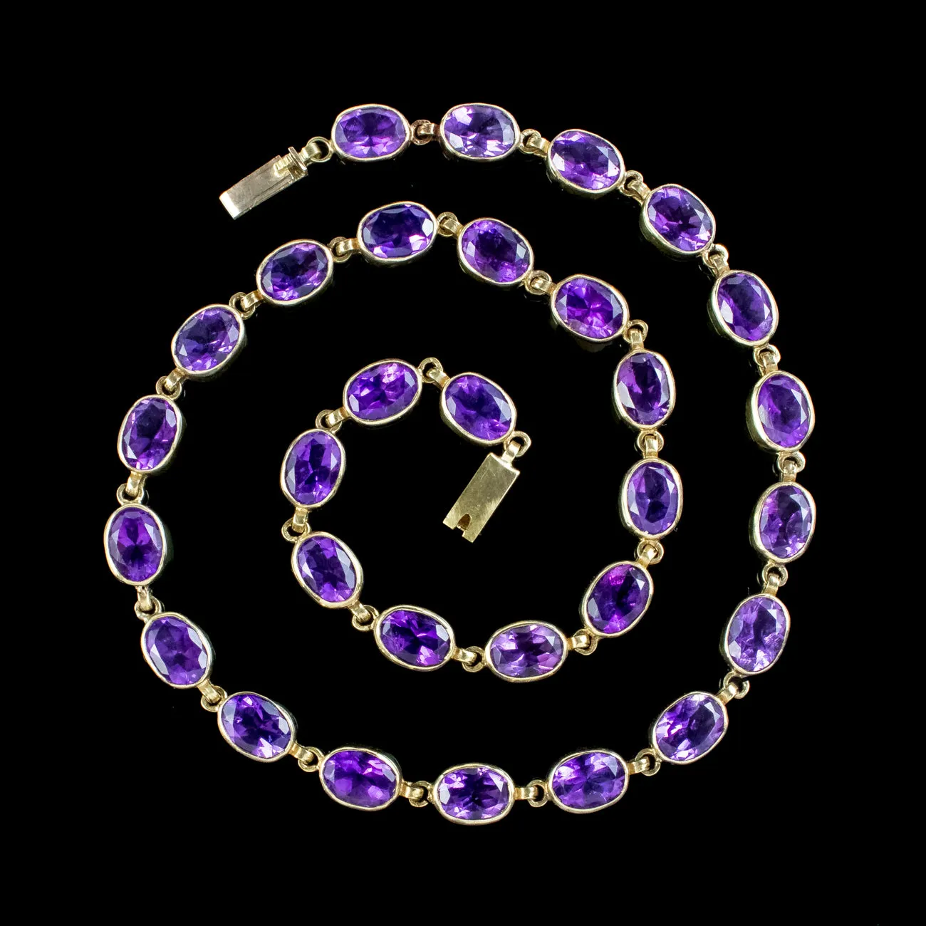 Antique Victorian Amethyst Riviere Necklace 15ct Gold 39ct Total