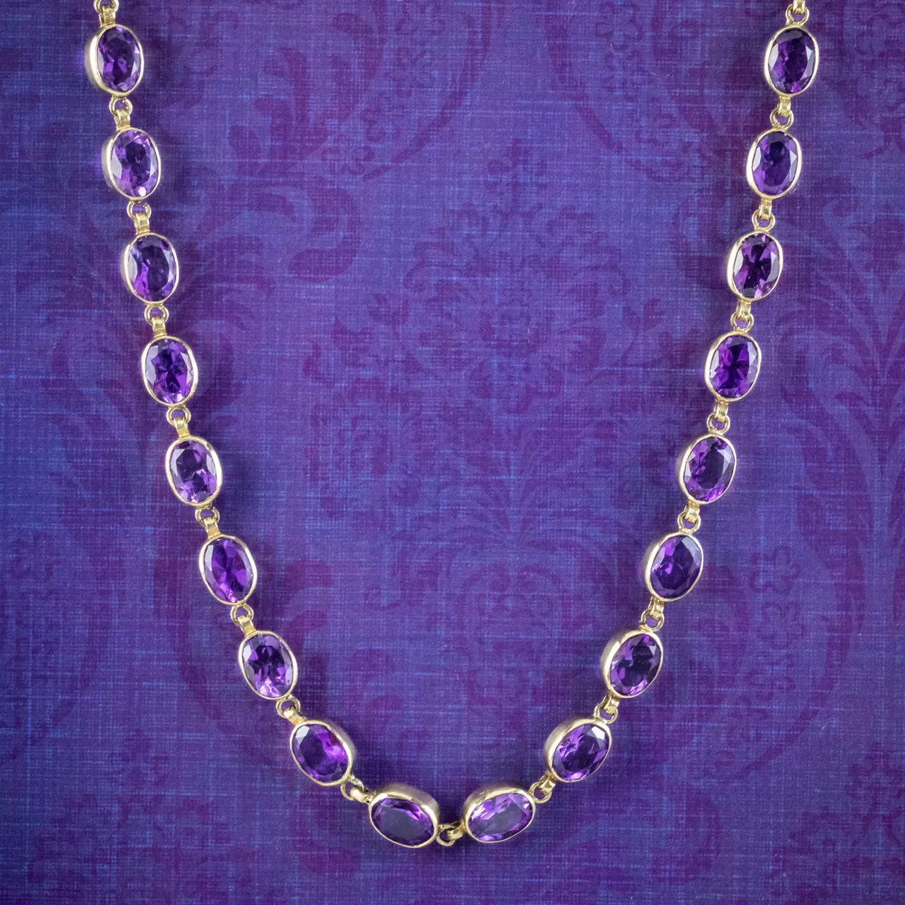 Antique Victorian Amethyst Riviere Necklace 15ct Gold 39ct Total