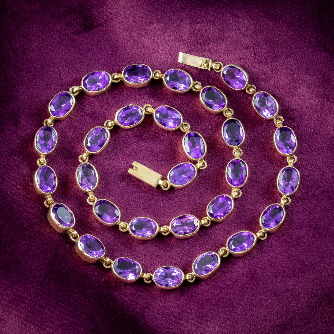 Antique Victorian Amethyst Riviere Necklace 15ct Gold 39ct Total