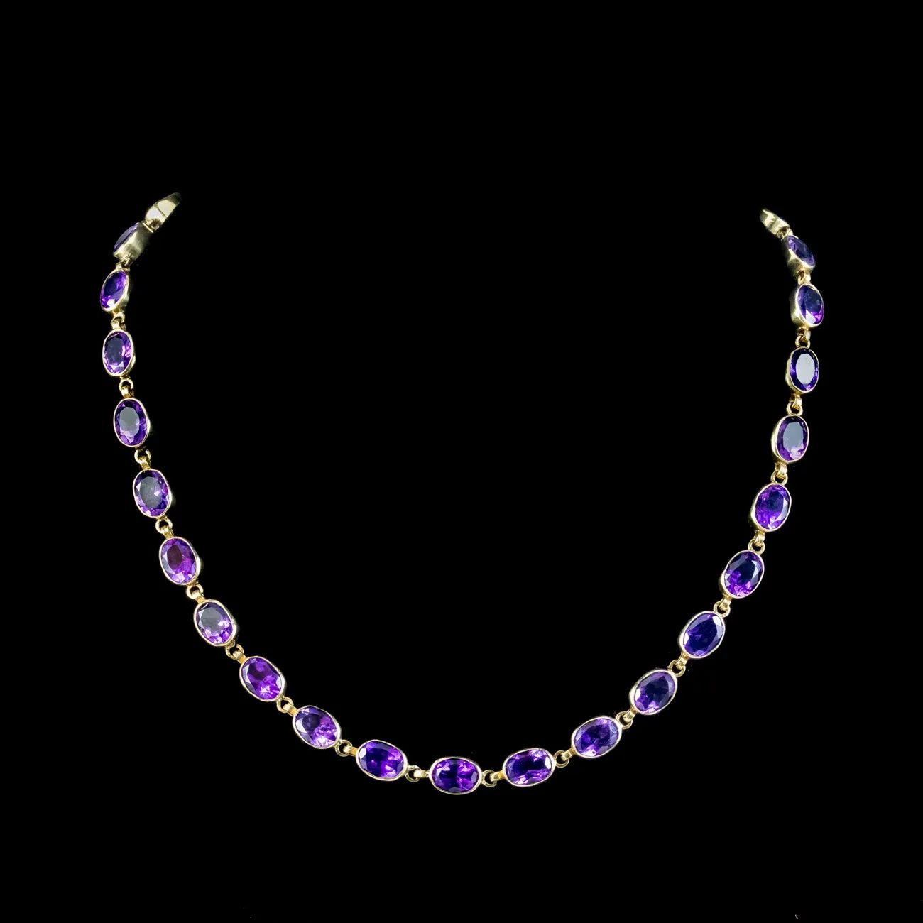 Antique Victorian Amethyst Riviere Necklace 15ct Gold 39ct Total