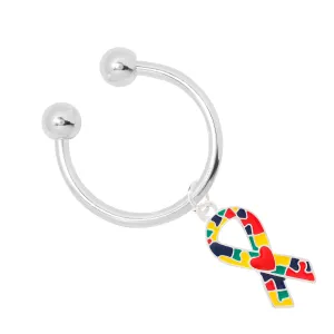 Autism Ribbon with Heart Design Horseshoe Key Chains