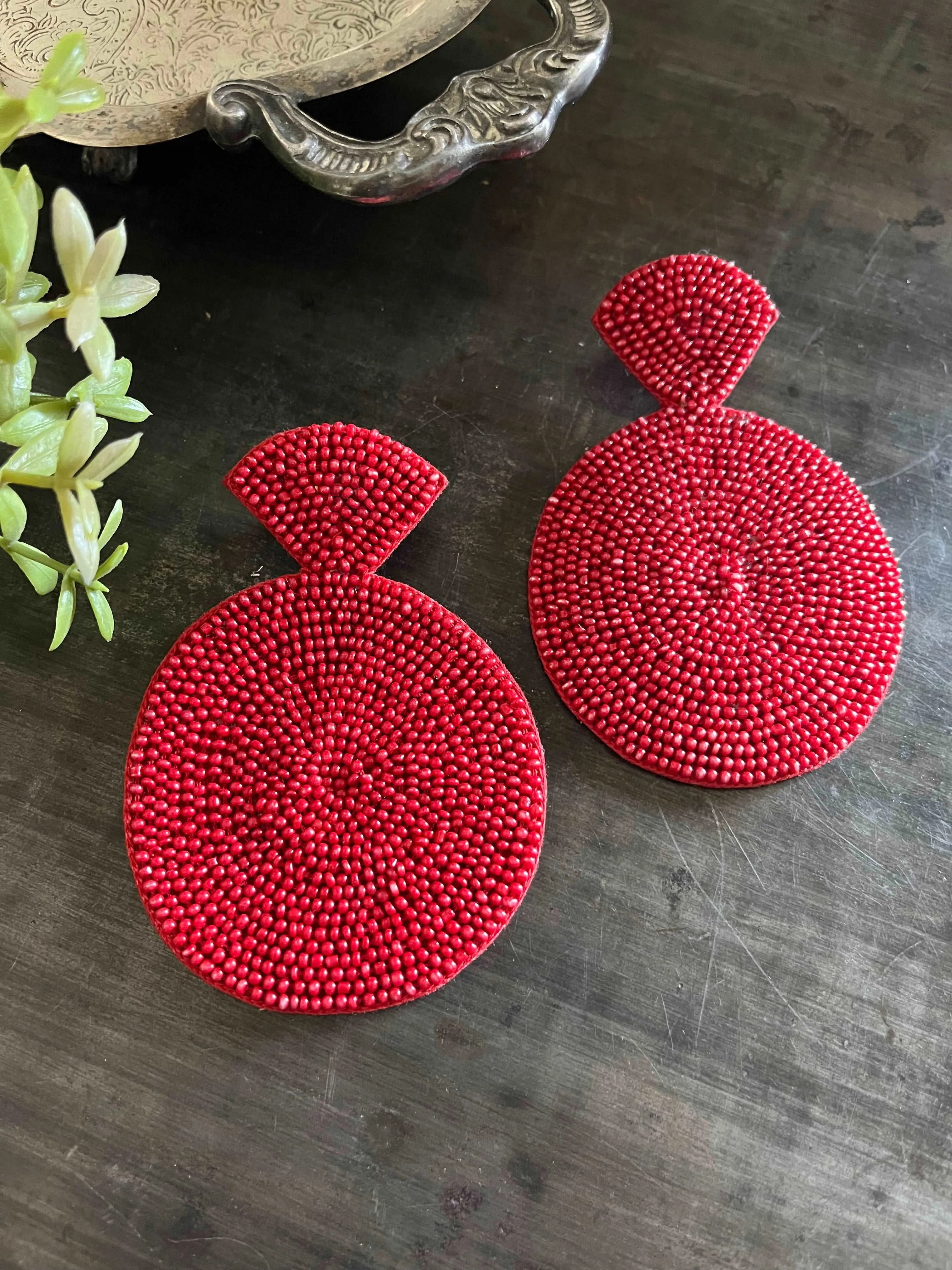 Baga Red - Round Beaded Earrings