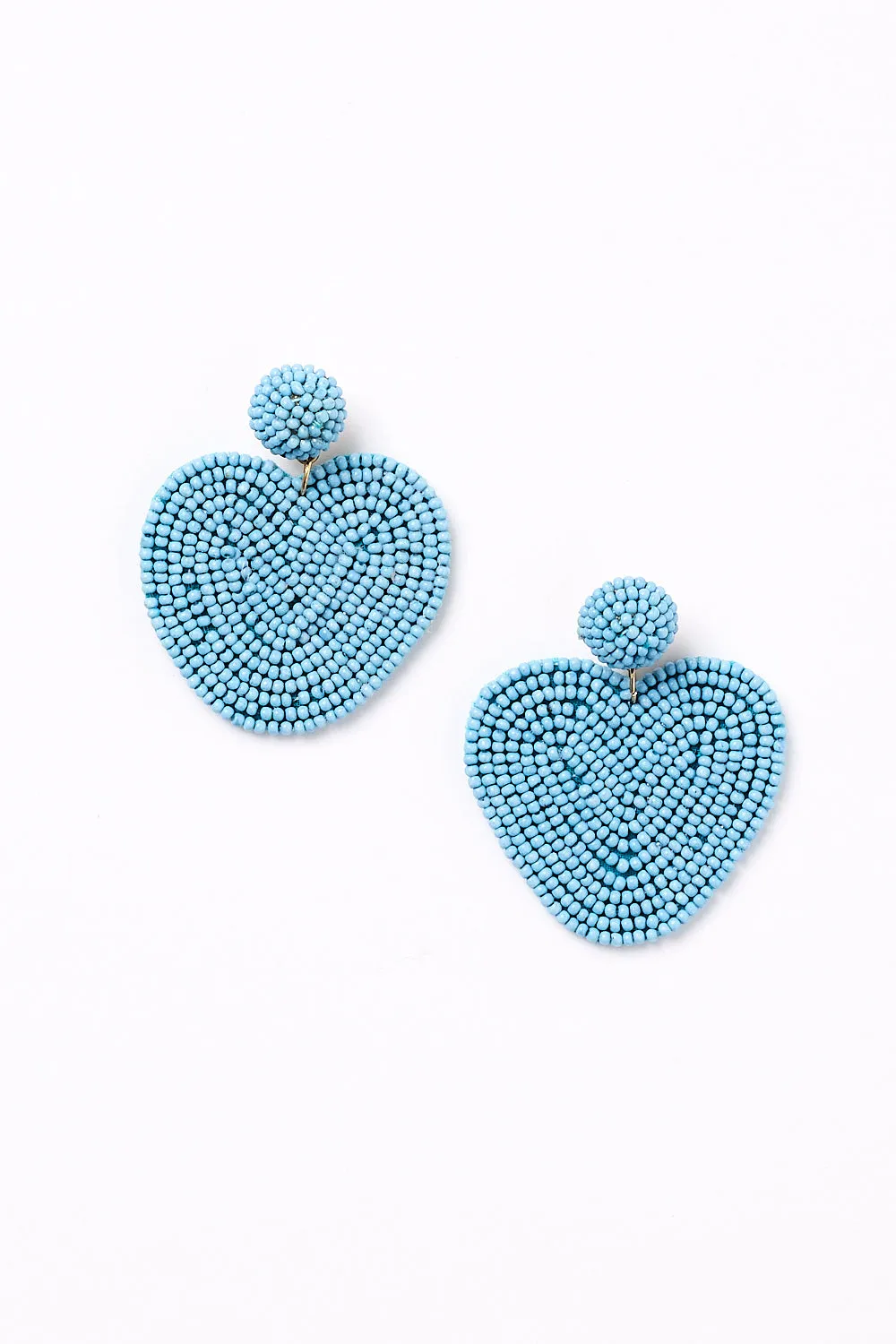 Beaded Heart Earrings in Powder Blue