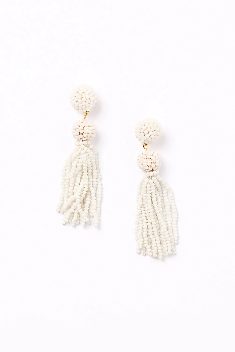 Beaded Tassel Earrings in White