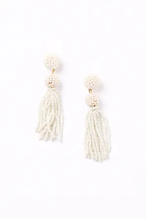 Beaded Tassel Earrings in White