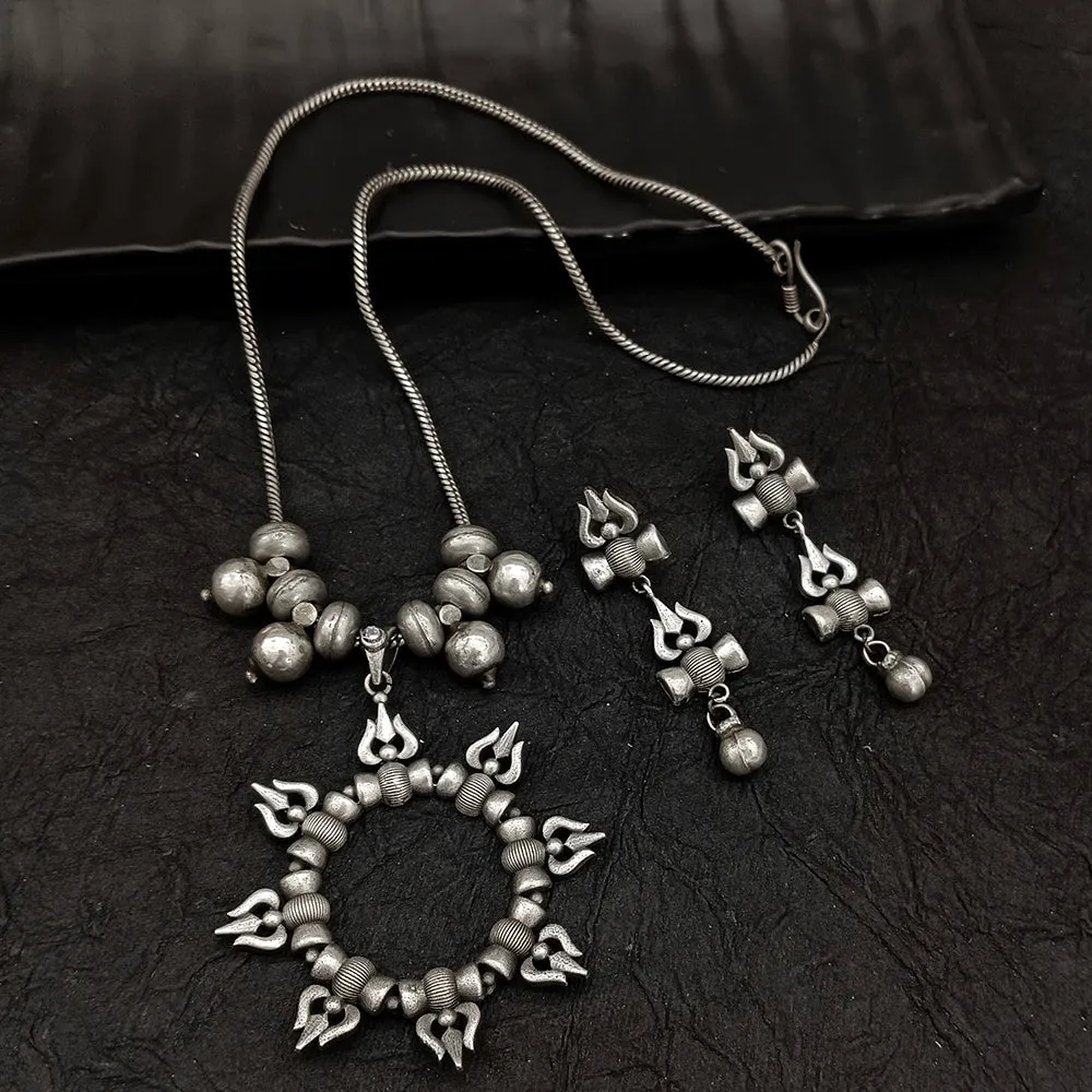 Bhavi Jewel Oxidised Plated Shiva Trishul Necklace Set