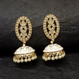 Bhavi Jewels Gold Plated Kundan Stone & Meenakari Jhumkis Earrings