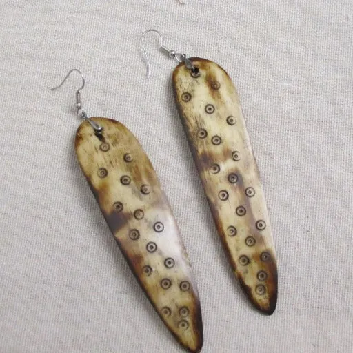 Big Bold African Brown Bone Spear Earrings Long