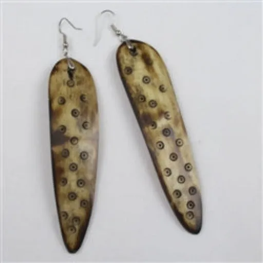 Big Bold African Brown Bone Spear Earrings Long