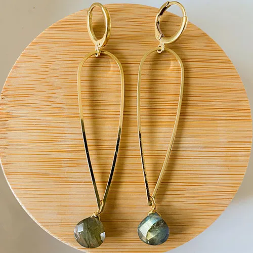 Bijou: Long Gemstone Tear Drop Earring 