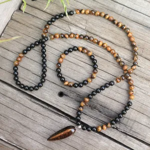 Black Onyx & Tigers Eye Mala Bracelet/Necklace/Set