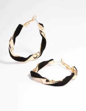 Black Suede Twist Hoop Earrings