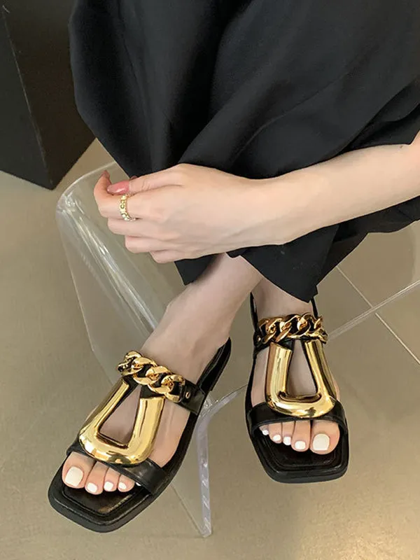 Chains Open Toe Split-Joint Square-Toe Sandals