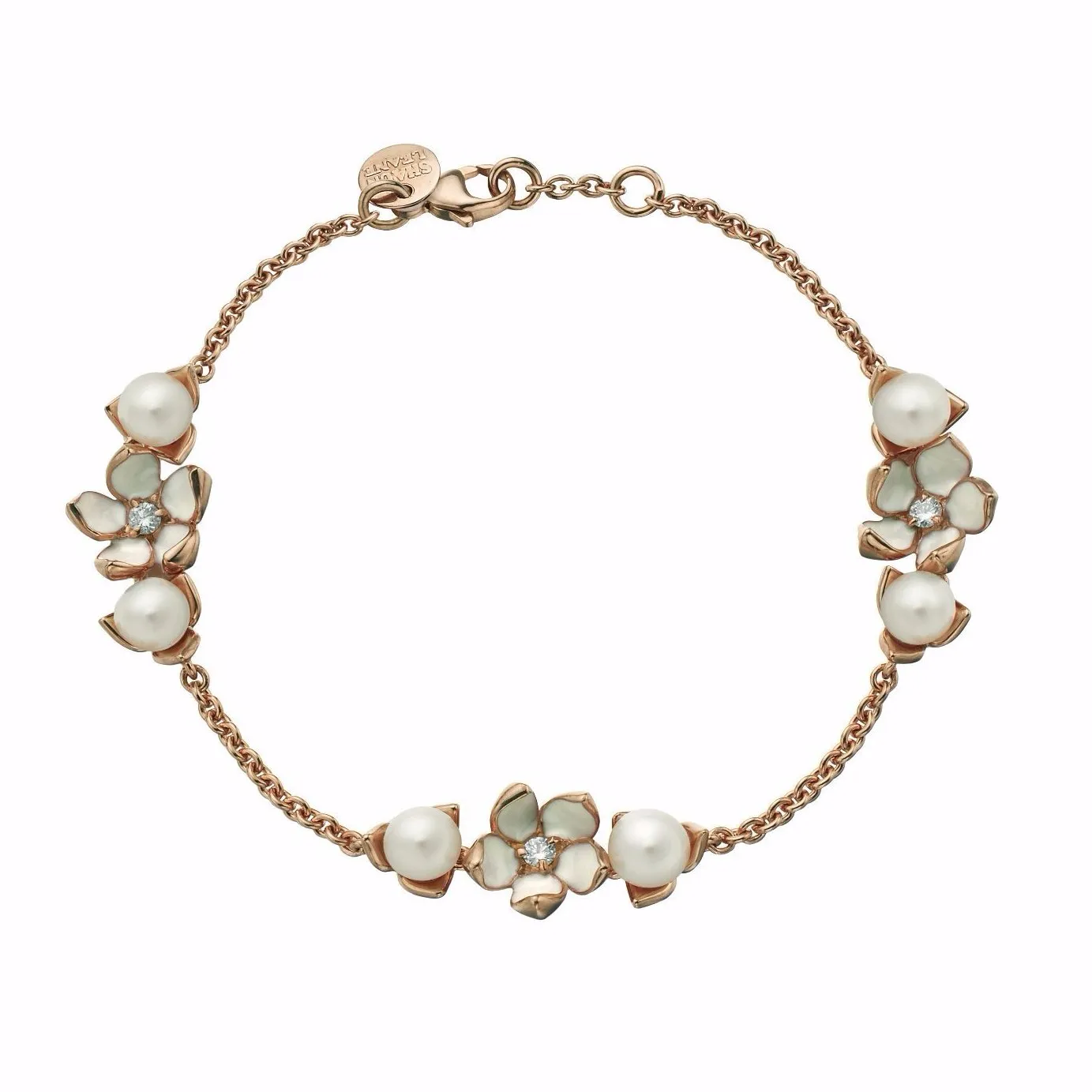 Cherry Blossom 3 Flower Bracelet - Rose Gold Vermeil, Diamond & Pearl