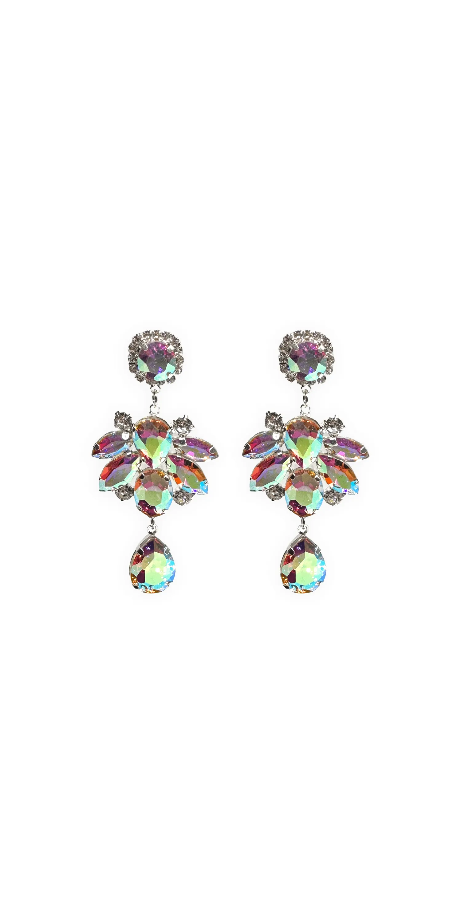 Chunky Cluster Iridescent Double Drop Earrings