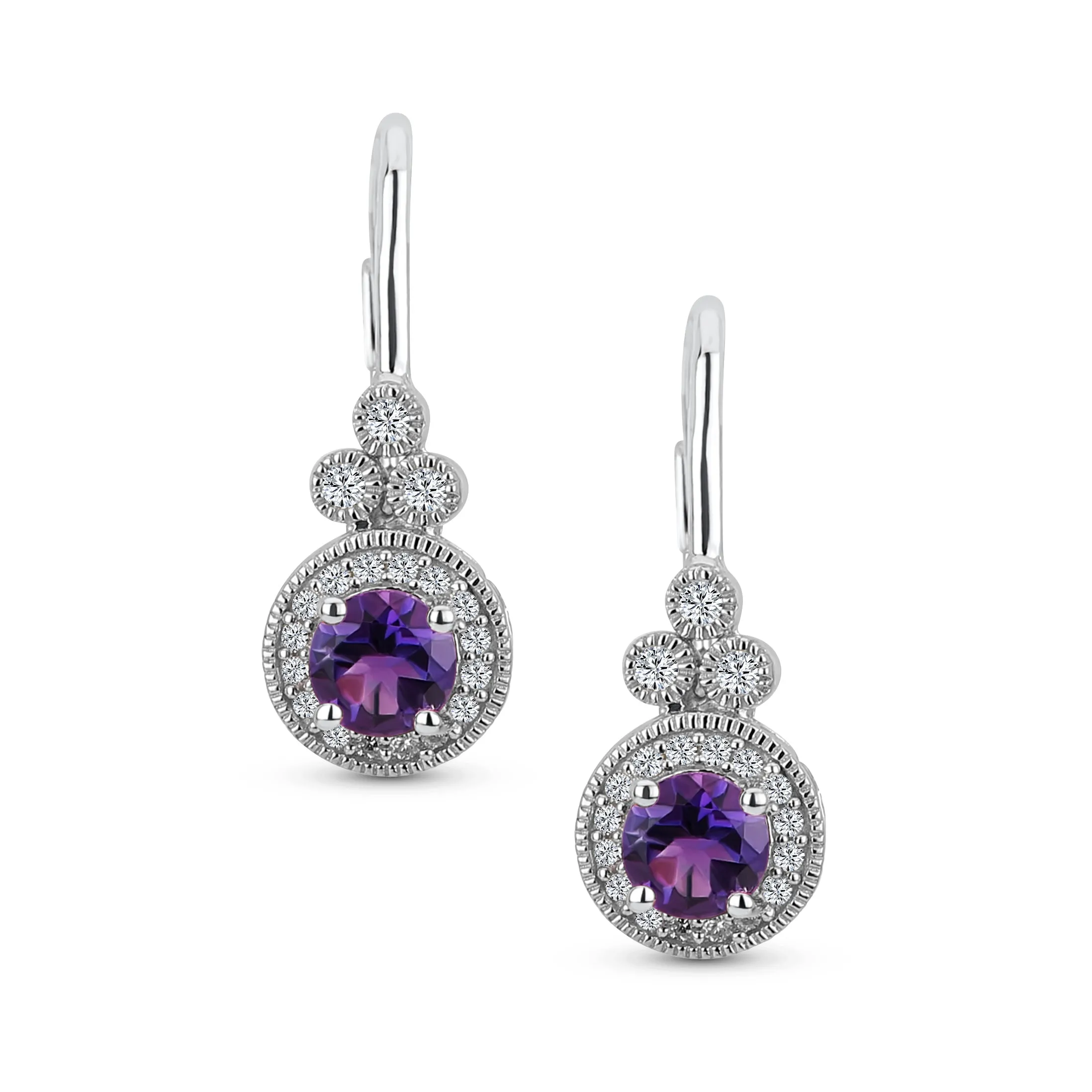 Classic Art Deco Dangle Gemstone Earrings with Purple Amethyst in Sterling Silver