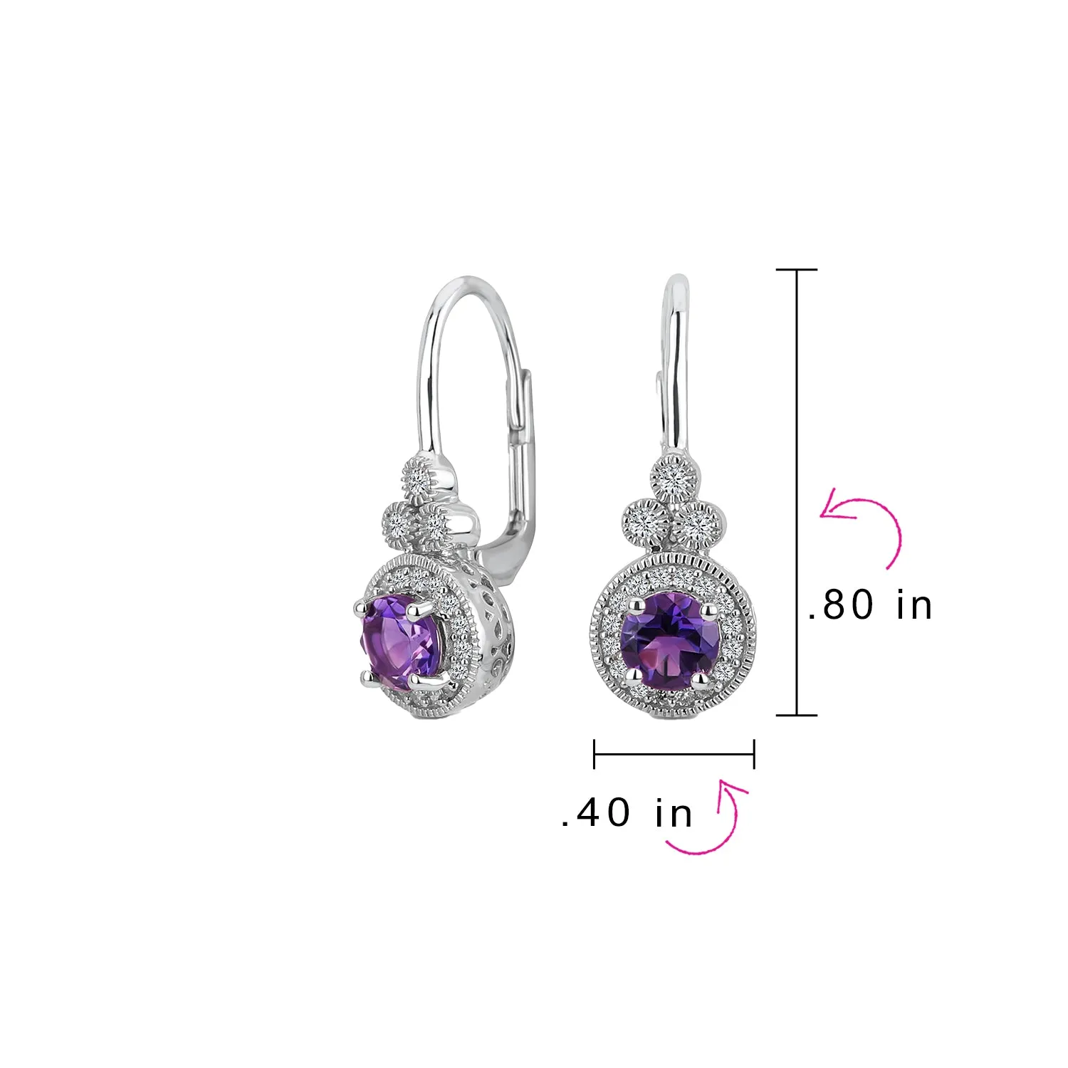 Classic Art Deco Dangle Gemstone Earrings with Purple Amethyst in Sterling Silver