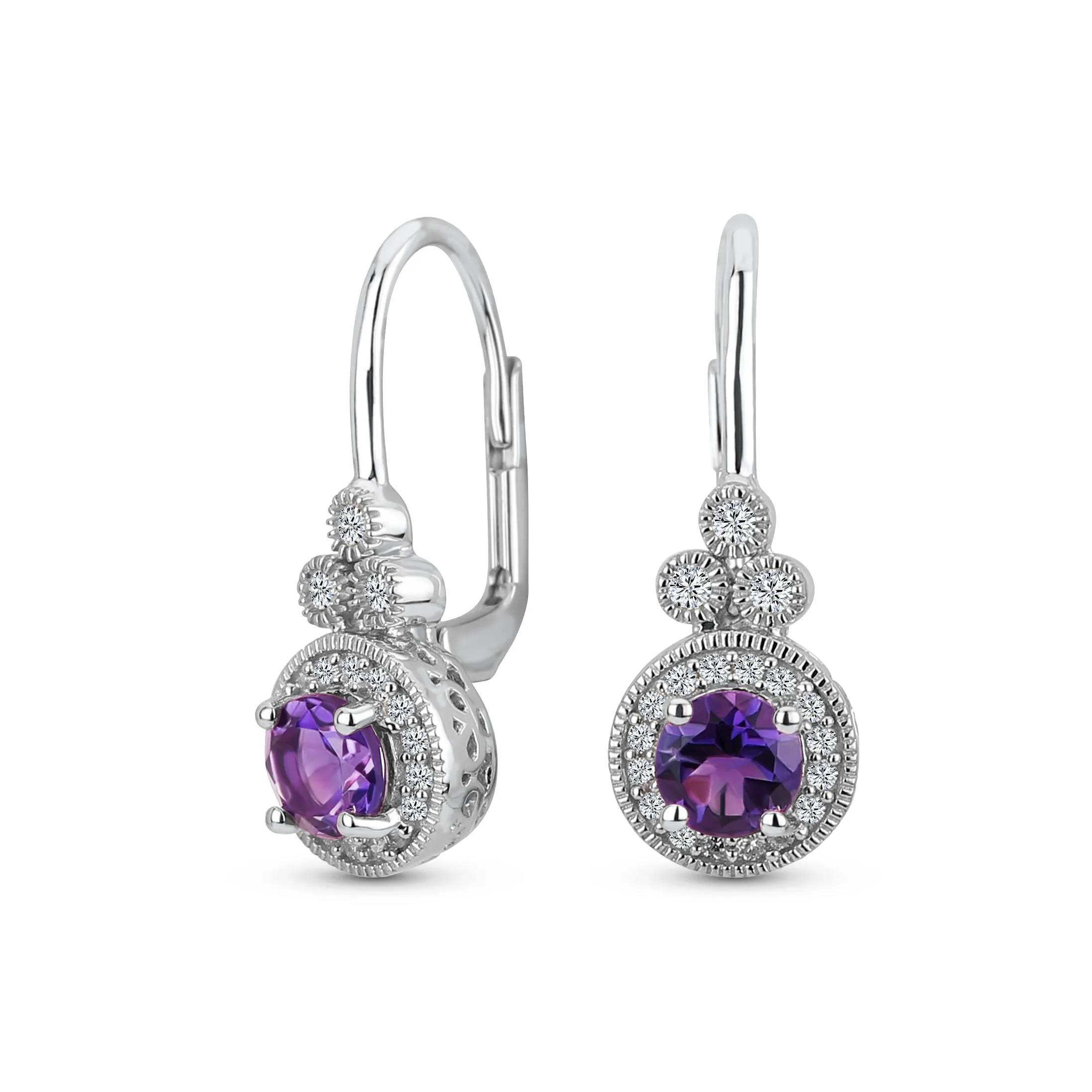 Classic Art Deco Dangle Gemstone Earrings with Purple Amethyst in Sterling Silver