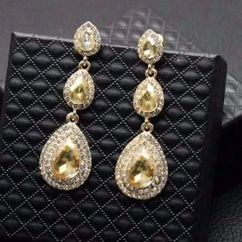 Classique Champagne Triple Crystal Drop Dangling Earrings for Woman