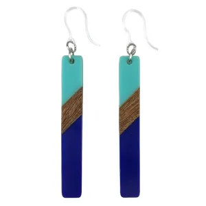 Color Block Wooden Celluloid Bar Dangles Hypoallergenic Earrings for Sensitive Ears Made with Plastic Posts