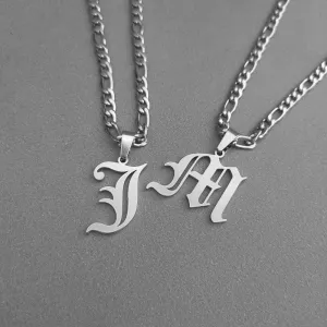 Custom Initial Men's Necklace Solid Sterling Silver Figaro Chain 18 to 24