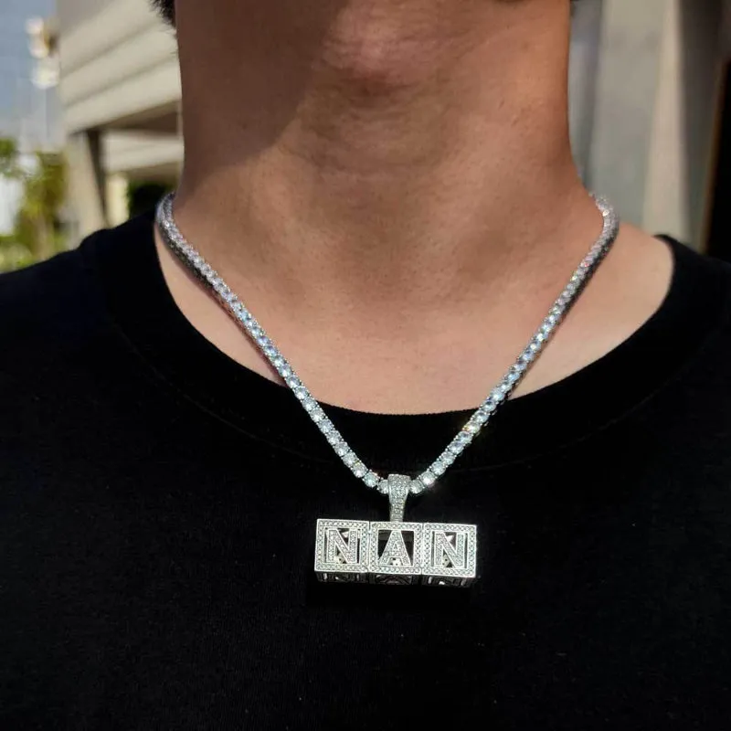 【Custom】Iced Out Hollow Cube Letter Pendant